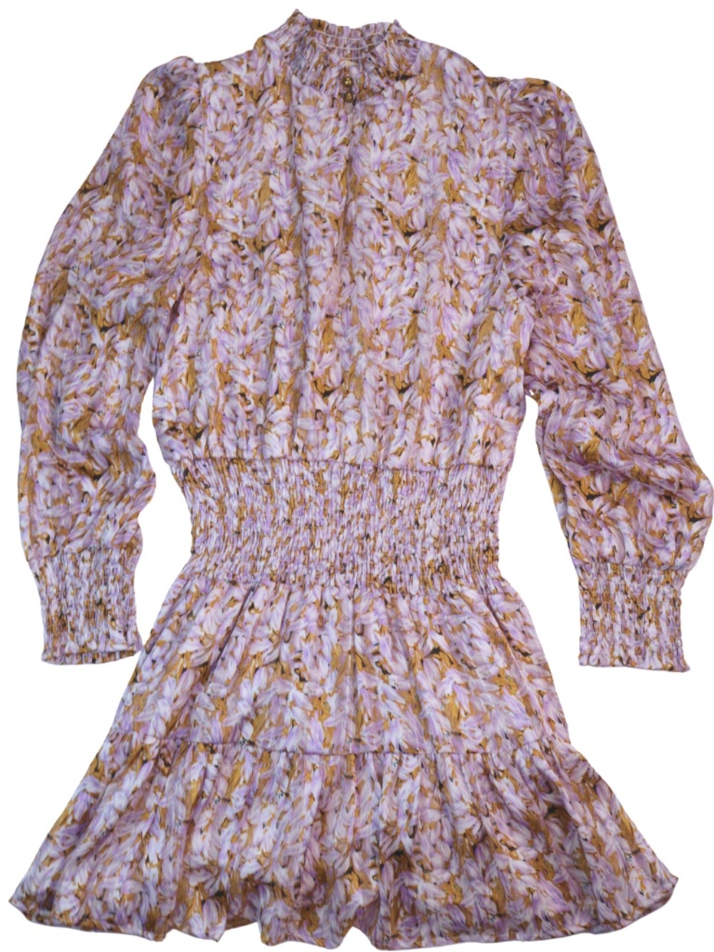 Franco Purple Gold Metallic Smocked Dress Size Large Anthro Style Mini